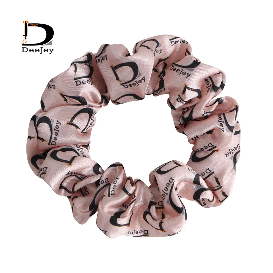 Custom all over repeat logo printing satin silk hair Scrunchies tie band Hair ropes ponytail holder for woven girl 10pcs