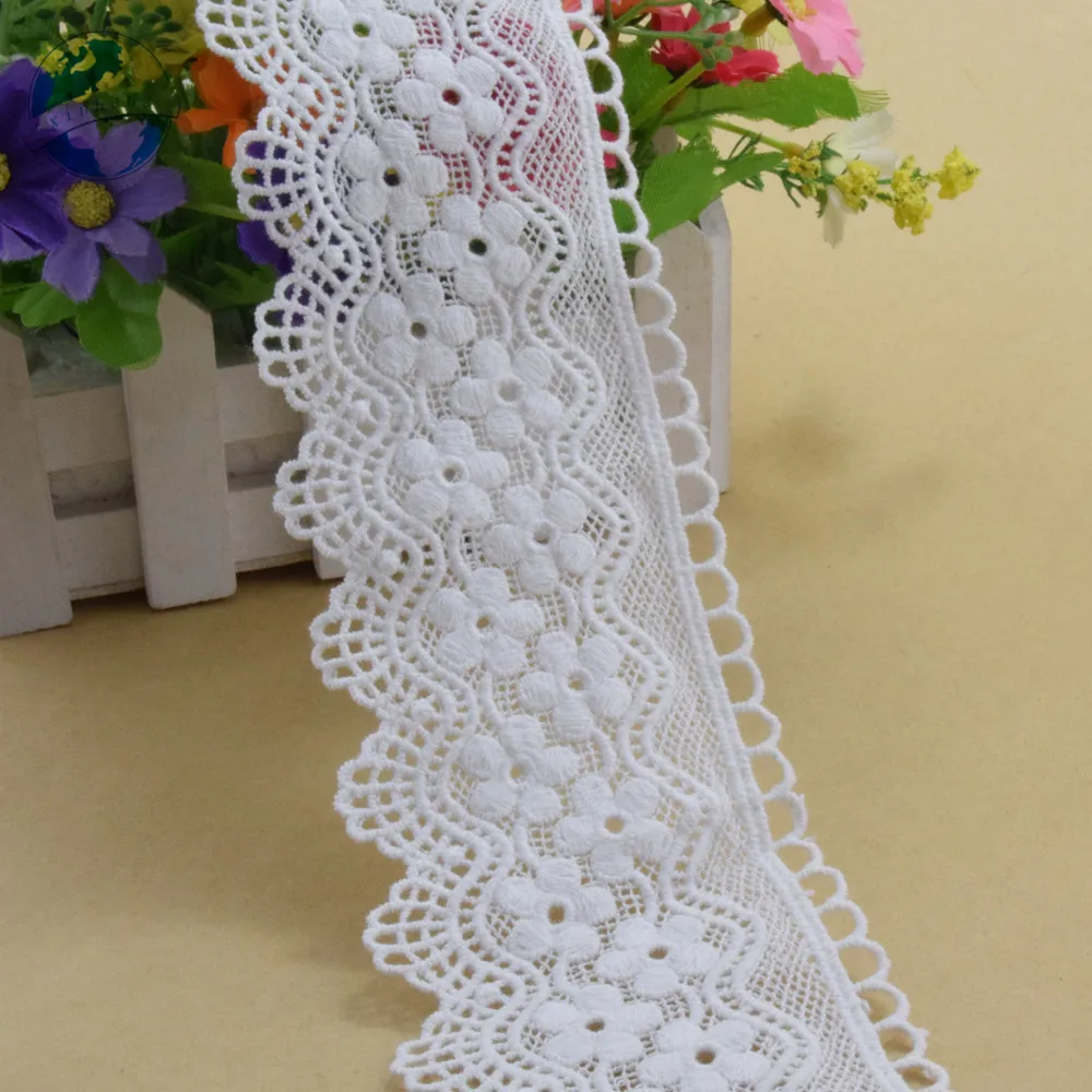 7.5cm White 100% Cotton Embroidery Lace French Ribbon Fabric Guipure Diy Dolls Trims Warp Knitting Sewing Accessories#4004