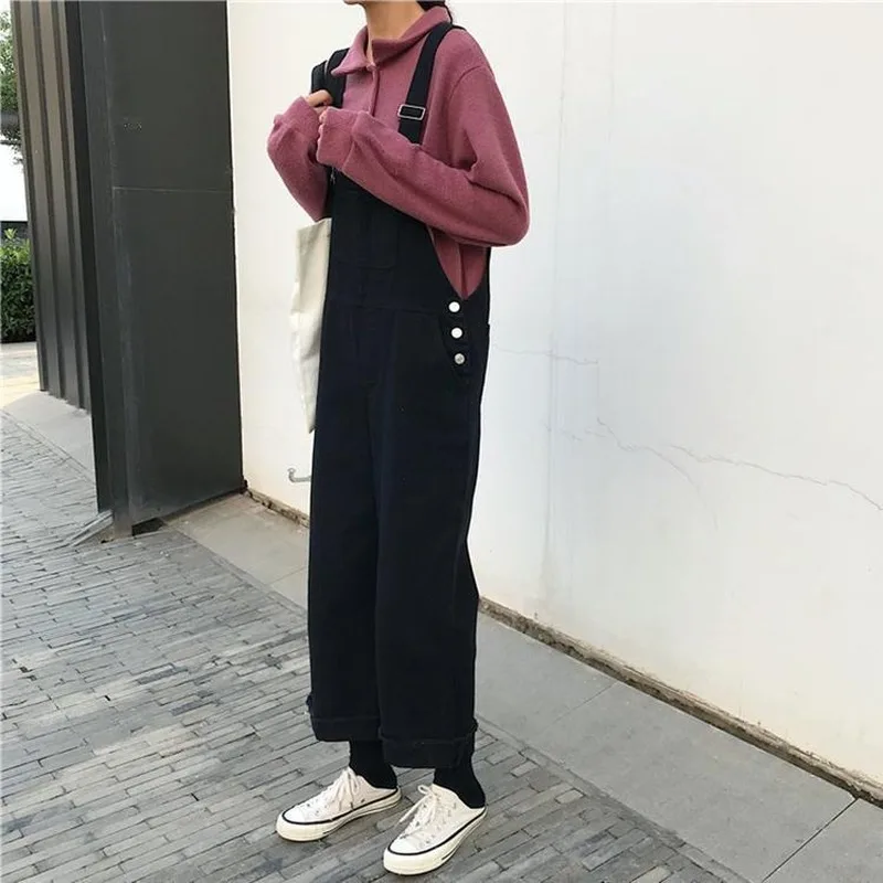 Jumpsuits Wanita Longgar Solid Sederhana Ankle-Length Streetwear Gaya Korea Wanita Chic Trendi Kasual Rompi Korea Fashion Style Musim Semi Musim Gugur Secara Keseluruhan