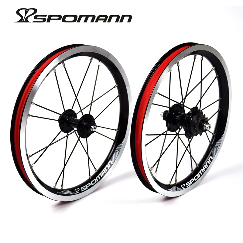 Newest SPOMANN 14 inch Folding bike alloy V brake BMX bicycle clincher rim wheelset MTB 14er 9T single speed freewheel new