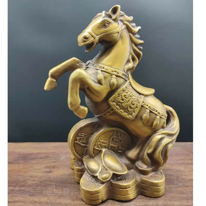 

Copper Statue new pure copper horse Get rich now decoration craft golden Feng Shui fashion Coin wealth Table ornaments