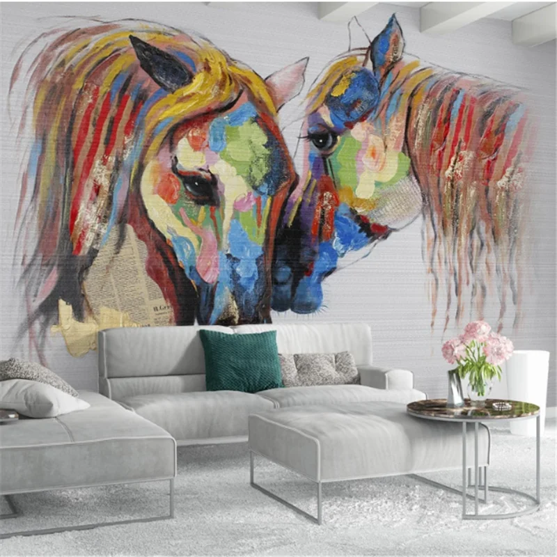 wellyu Customized wallpaper 3d European hand-painted color couple horse oil painting background wallpaper