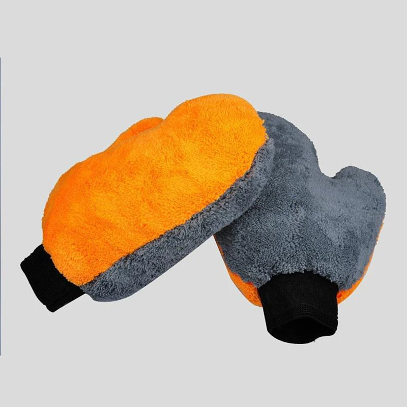 Coral Fleece Velvet Plush Short Wool Mitt Wash Car Mitten Washing Brush Cleaning Glove Tools Cloth Car Wash Gloves Orange + Gray