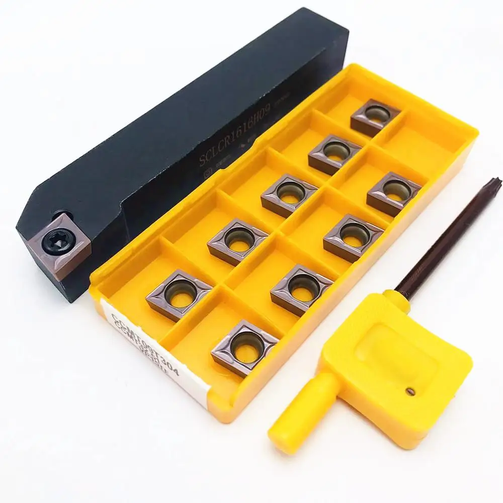 Inserto de carburo para torno CNC SCLCR1212H09 SCLCR1616H09 SCLCR2020K09 SCLCR2525M09, poste de herramienta de 95 grados + 10 piezas CCMT09T304 CCMT09T308