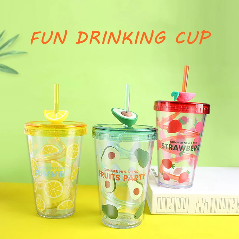 480ml Cute Avocado Drinking Cup With Rotating Straw BPA Free Plastic Water Bottle  Juice Tea Beer Water Cup Mugs