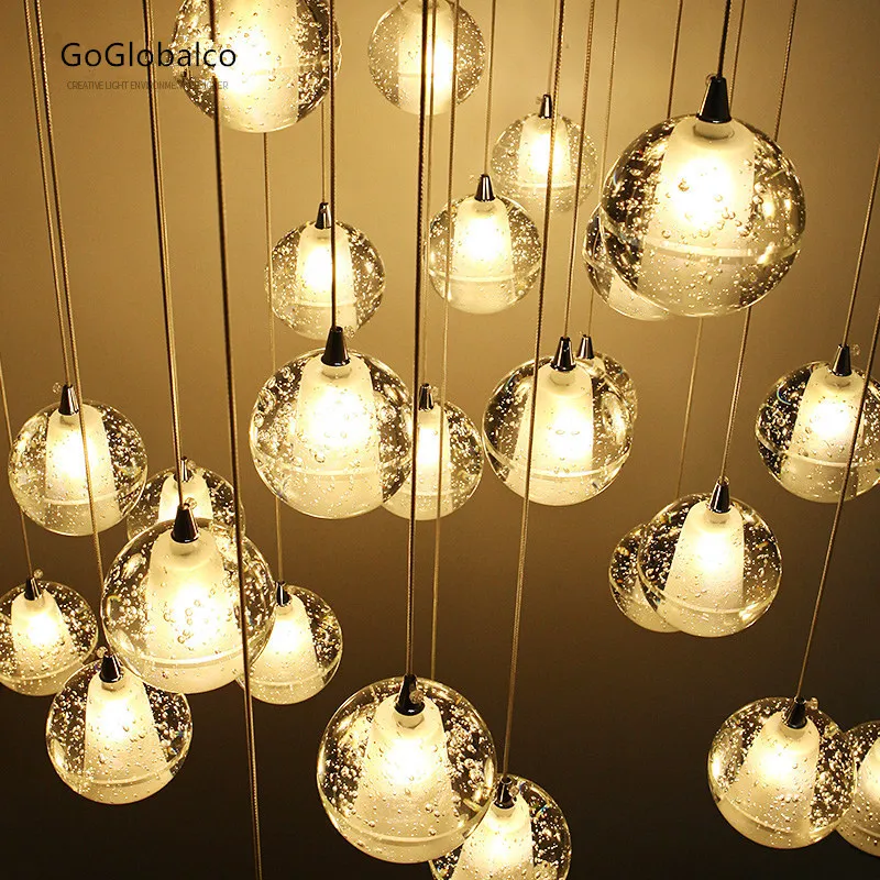 Modern LED Hand Blown Glass Balls Chandelier Lamp Hanging Pendant Light Staircase Bar Drop Art Lighting