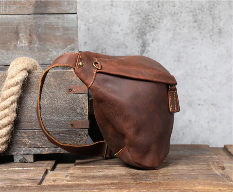 Imagem -04 - Bolsa de Peito Real Natural Masculina de Grande Capacidade Couro de Cavalo Louco Bolsa Mensageiro de Ombro Extragrande Alta Qualidade na Moda