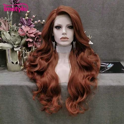 Imstyle Copper Red Wig Long Synthetic Lace Front Wigs For Women Wavy Heat Resistant Fiber Natural Black White Lace Wigs