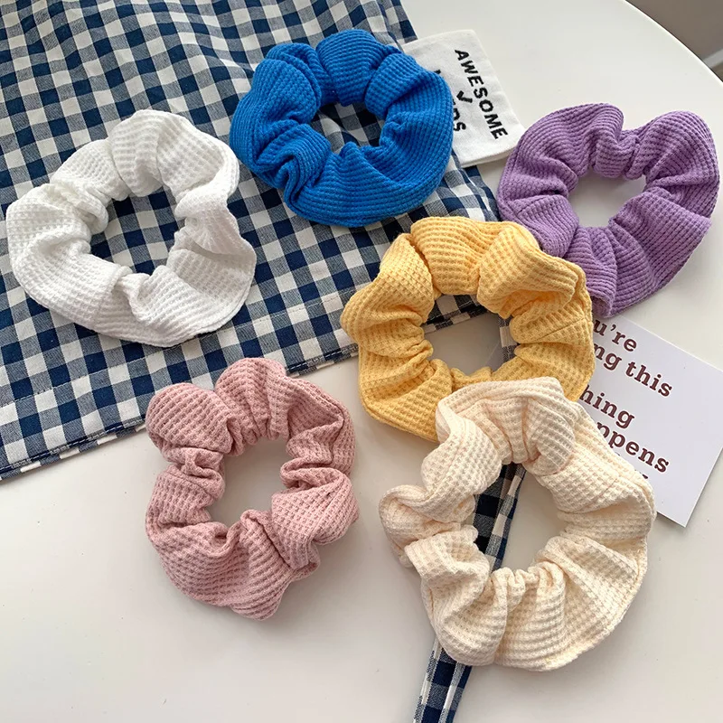 New Fashion Breathable Fabric Printed Cotton Solid Color Large Intestine Hair Tie Elastic Hair Bands Women Girls Headwear