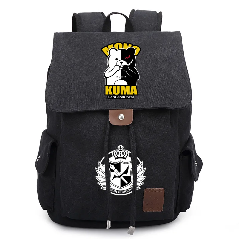 

Canvas Knapsack Large Capacity Lace Rucksack Bags Travel Anime Black White Bear Backpack Danganronpa Cosplay Monokuma Backpack