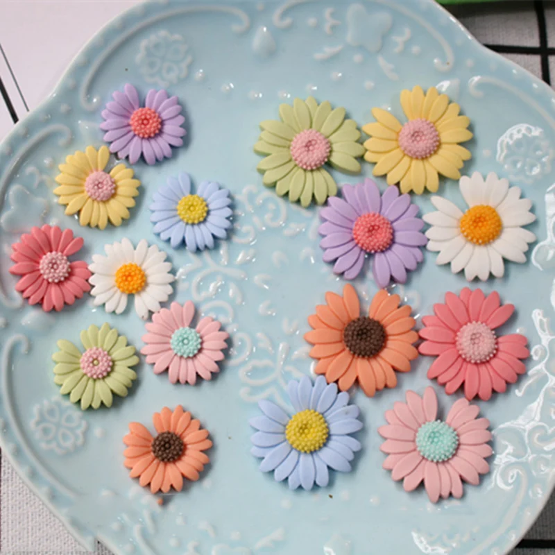 10Pcs/lot Daisy Flower Flatback Resin Cabochons Headwear Accessories DIY Scrapbooking for Embellishments Decoration Craft