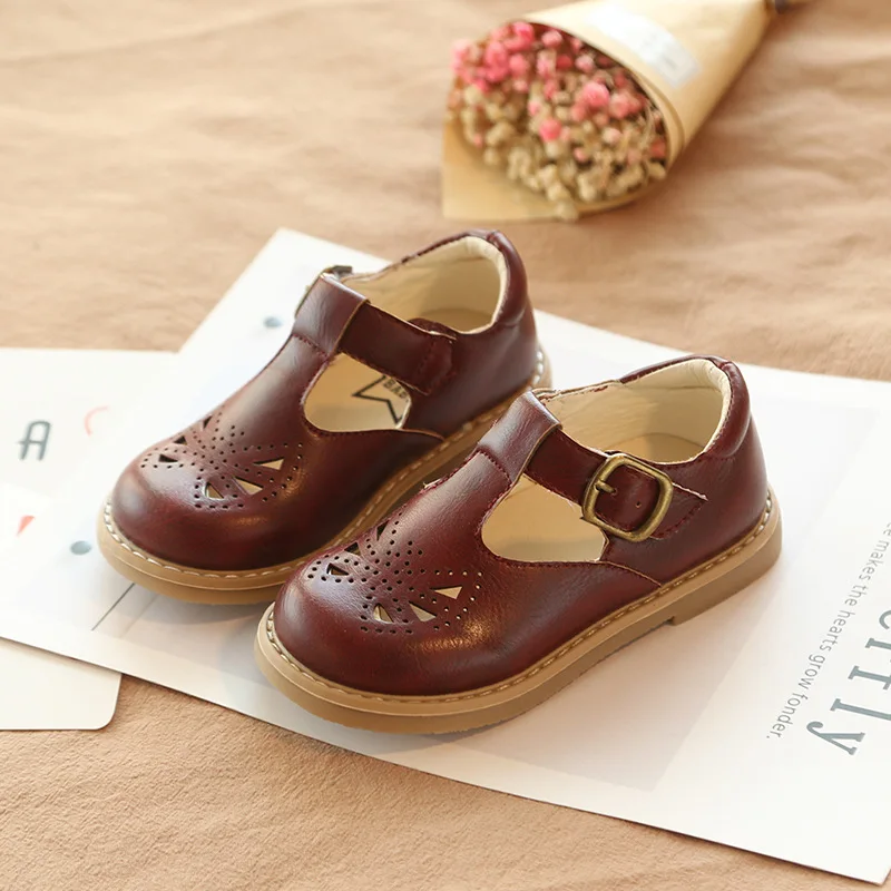 New Children Toddler Baby Little Girls Boys Summer Hollow Leather Shoes For Girls Kids Vintage Dress Shoes Size 21-30 B907