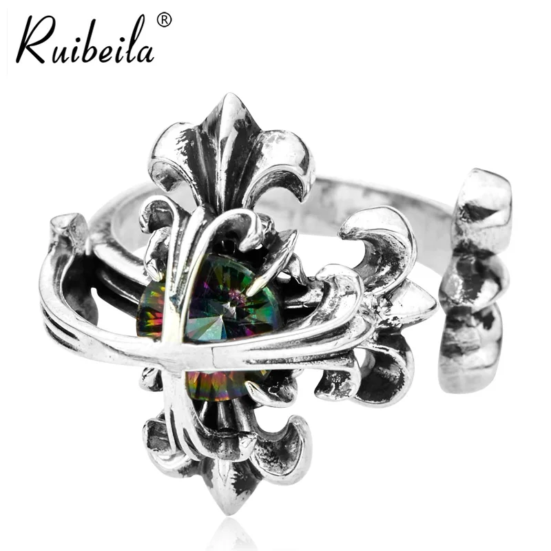 Ruibeila925 argent fantôme pierre précieuse personnalité double croix bague ouverte hommes et femmes bague cadeau de mode