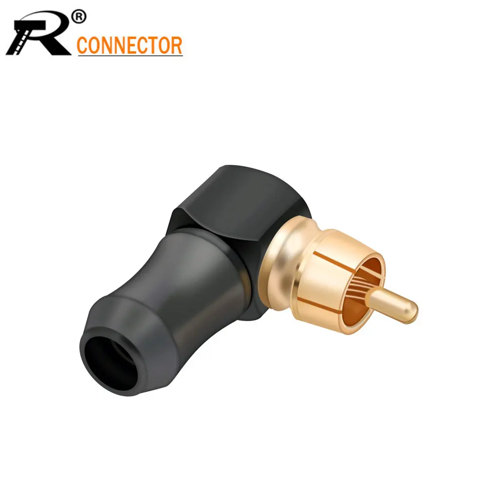 1PCS Gold plated Right Angle RCA Male Plug RCA Wire Conector   Audio Video Connector Soldering