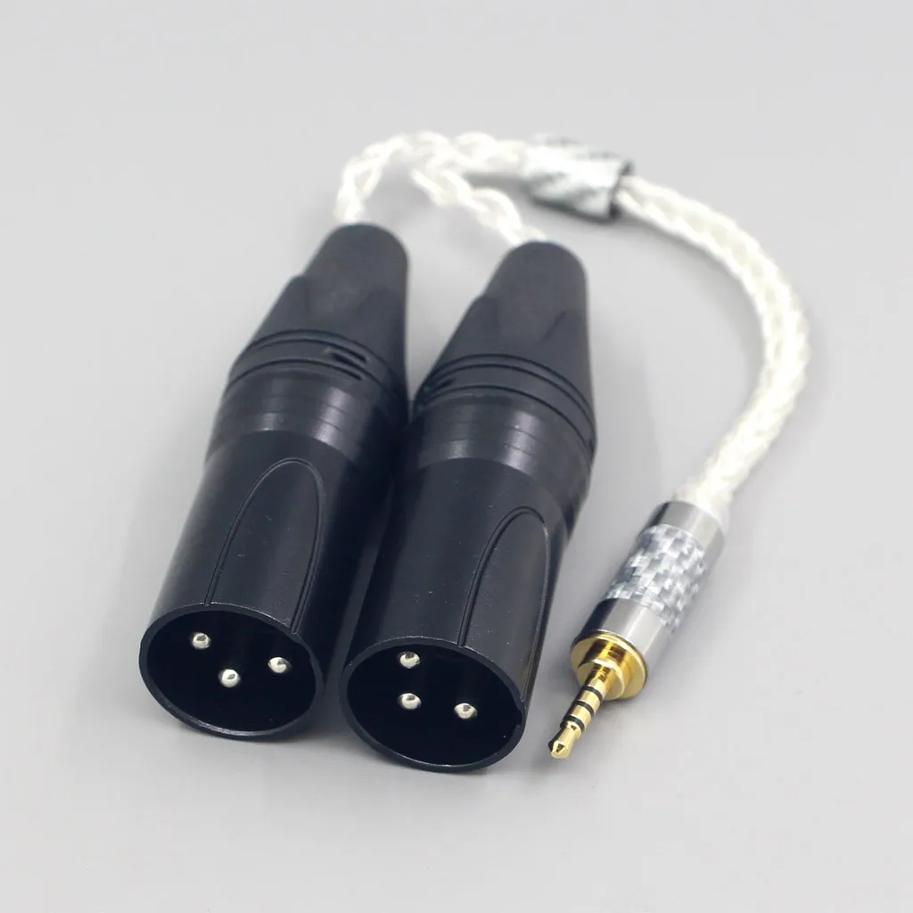 LN007731 99% Pure Silver 8 Core Headphone Earphone Cable For 3.5m 2.5mm 4.4mm 6.5mm To Dual XLR 3 pole Male