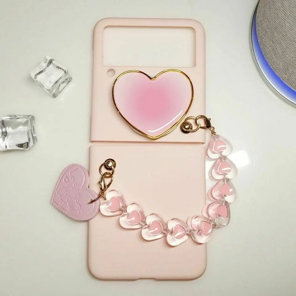 

Creativity DIY Pink Love Heart Holder Bracelet Case For Samsung Galaxy Z Flip/ Flip3 5G PC Case Cover