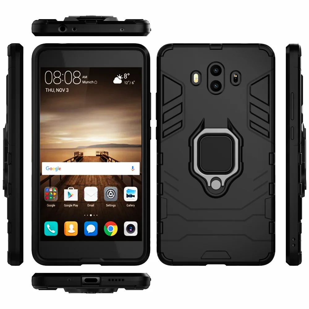 For Huawei Mate 10 Case Ring Stand Bumper Silicone + PC Phone