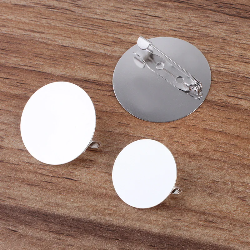 10pcs 20 25 30mm Silver Color Flat Brooch Base Round Blank Tray Settings Accessories for Jewelry Making Findings Wholesale DIY