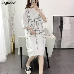 Abito donna estate mezza manica stampato polpaccio stile Preppy Harajuku sciolto h-line falso-due pezzi stile coreano semplice Casual