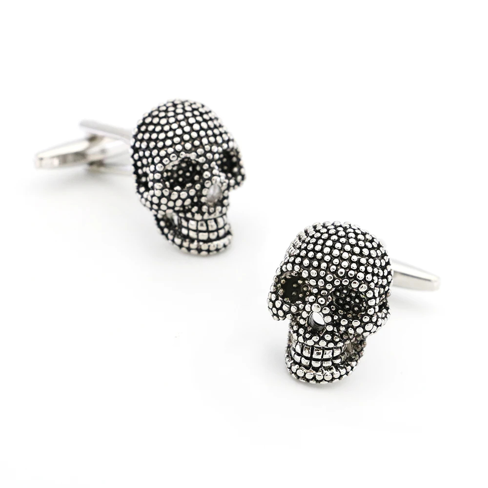 Men's Skull Cufflinks Quality Brass Material Black Color Punisher Skeleton Cuff Links Wholesale & Retail