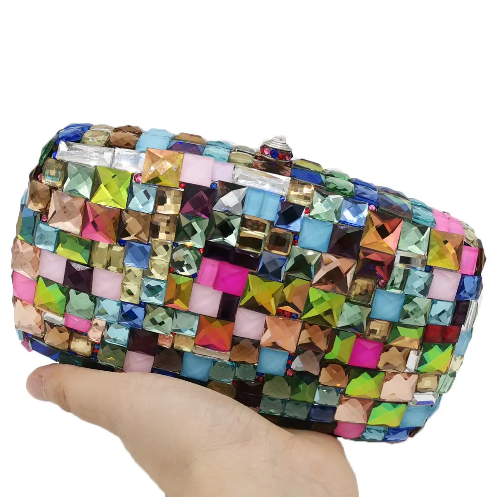 

AB COLOR Rhinestone Clutch bag Crystal Purse Luxury Women Evening Bag New Fashion Ladies Gemstone Chain Clutches shoulder bags