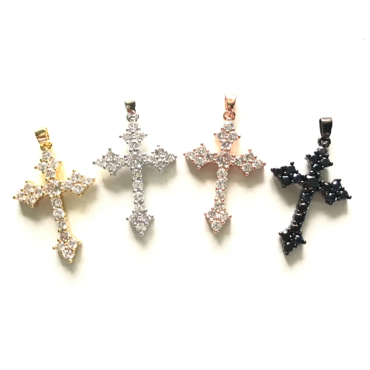 5pcs Cross Pendant for Women Bracelet Necklace Making Bling Rhinestone Gold-Plate Charm Jewelry Creation DIY Accessory Wholesale