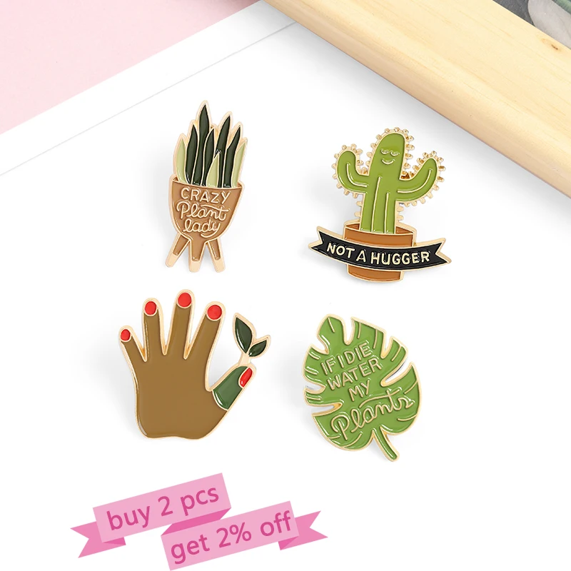 Plant Idea Enamel Pin Custom Sansevieria Monstera Cactus Hug Brooches Shirt Lapel Bag Badge Jewelry Gift for Kids Friends