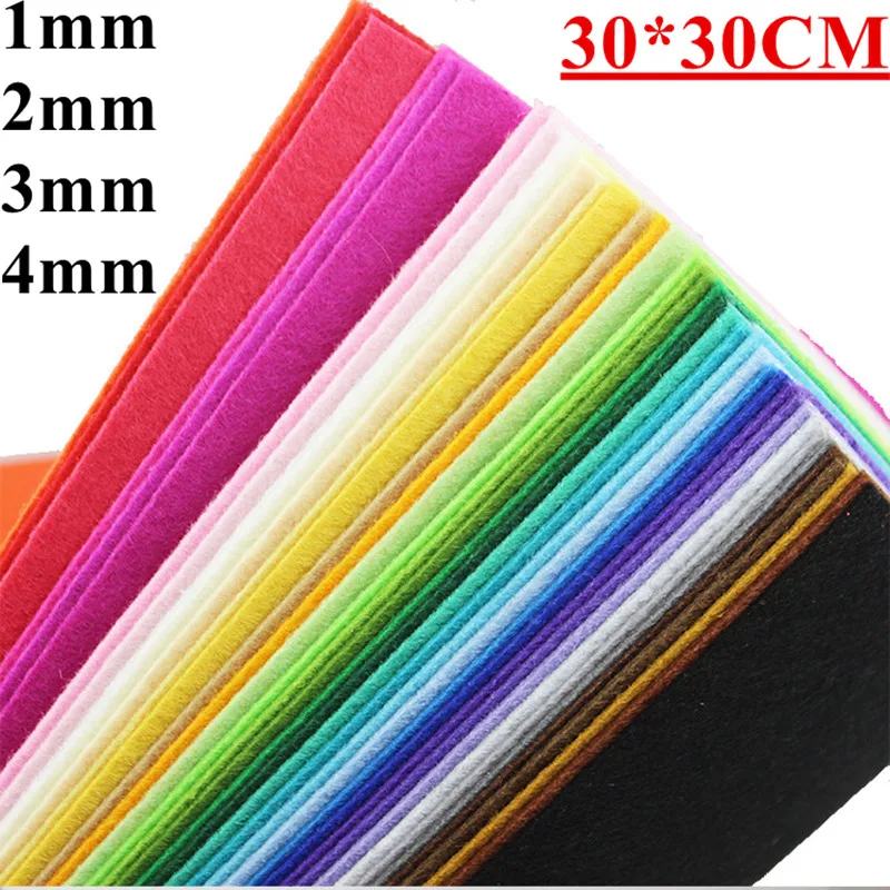 4pcs 1/2/3/4MM 30*30CM Colorful Cloth Felt Fabric For DIY Sewing Toys Needlework Bundle Handmade Polyester Materials Home Decor