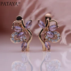 PATAYA New Horse Eye Natural Zircon Dangle Earrings 585 Rose Gold Color Wedding Fashion Jewelry Women Geometric Modern Earring