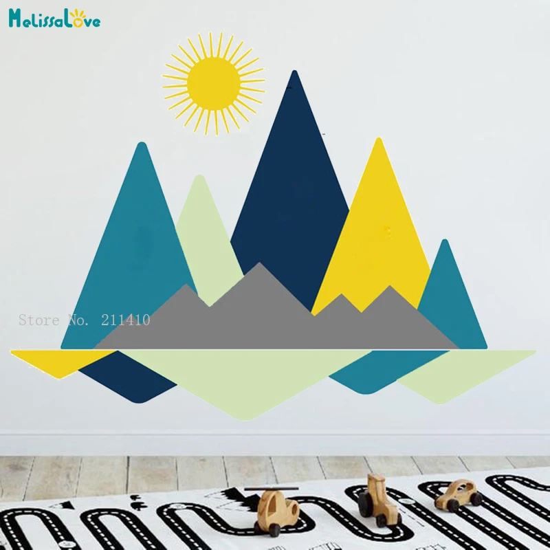 Custom Colors Mountains Wall Sticker Home Décor For Kids Room Nursery With Birds Decals Vinyl Decals Removable YT6164