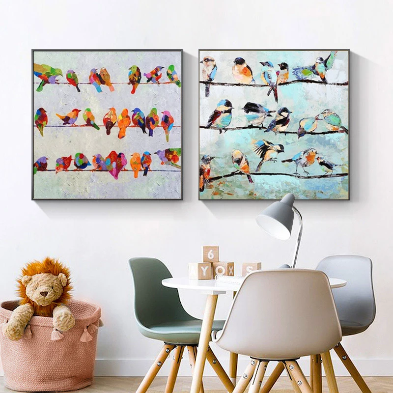 

Abstract Colorful Bird Oil Painting on Canvas Nordic Modern Bird Animal Posters Pictures for Living Room Home Decoration Cuadros