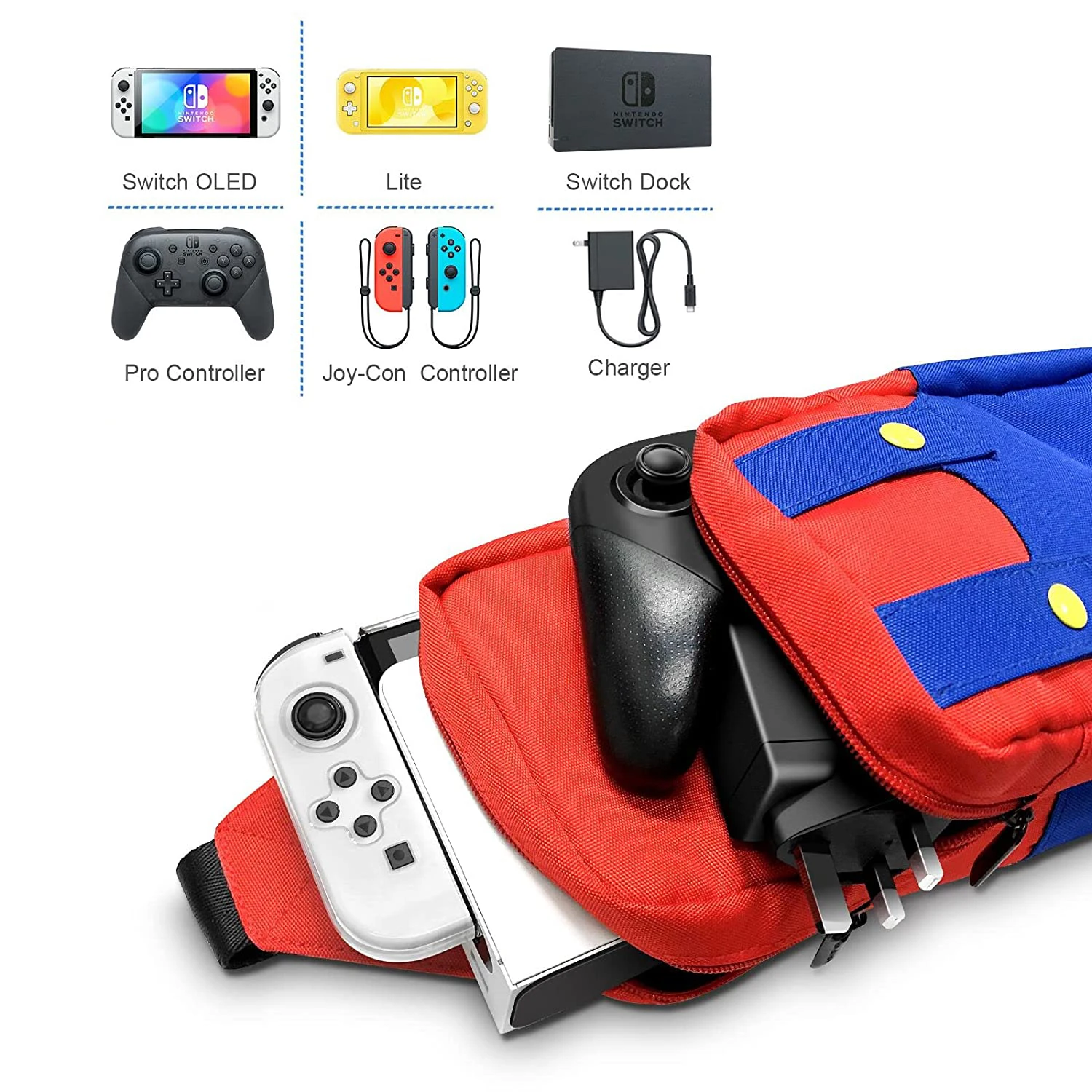 Red & Blue Large Crossing Body Storage Bag For Nintendo Switch Oled Game Accessories Shoulder Case For Nintendo Switch /Lite