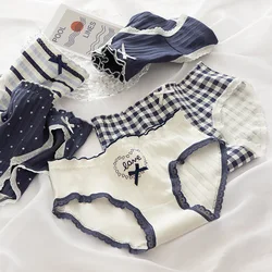 new girls underwear 6pc/lot cotton middle waist  plaid briefs young girl panties blue Teenagers wholesales students