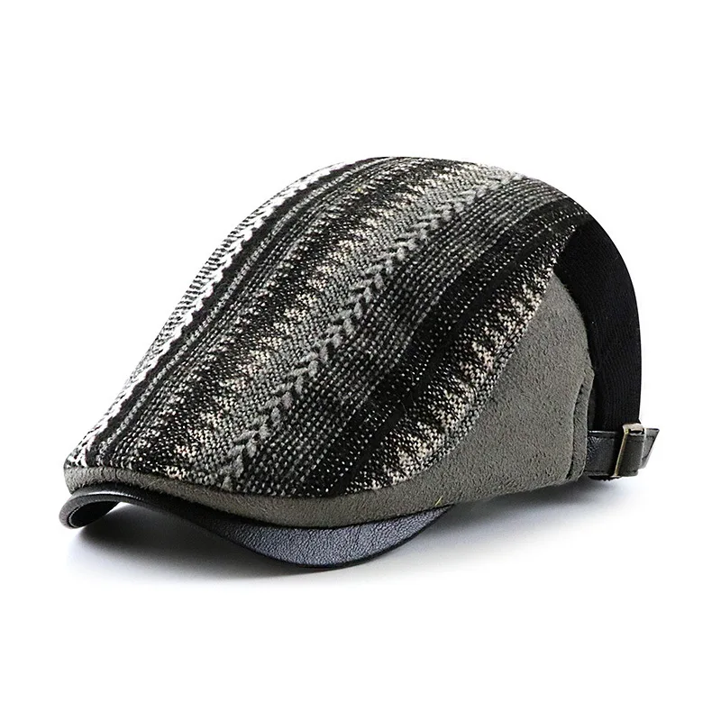 Retro Beret Hat Men Autumn Winter British Gatsby Cap Middle-aged Men Visor Newsboy Flat Cap Driving Duckbill Herringbone Ivy Hat