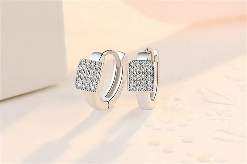 2021 New Arrival Lady Silver 925 Earrings Women Jewelry Fashion Zircon Hoops Earring Female Accessories Square Silver Earring