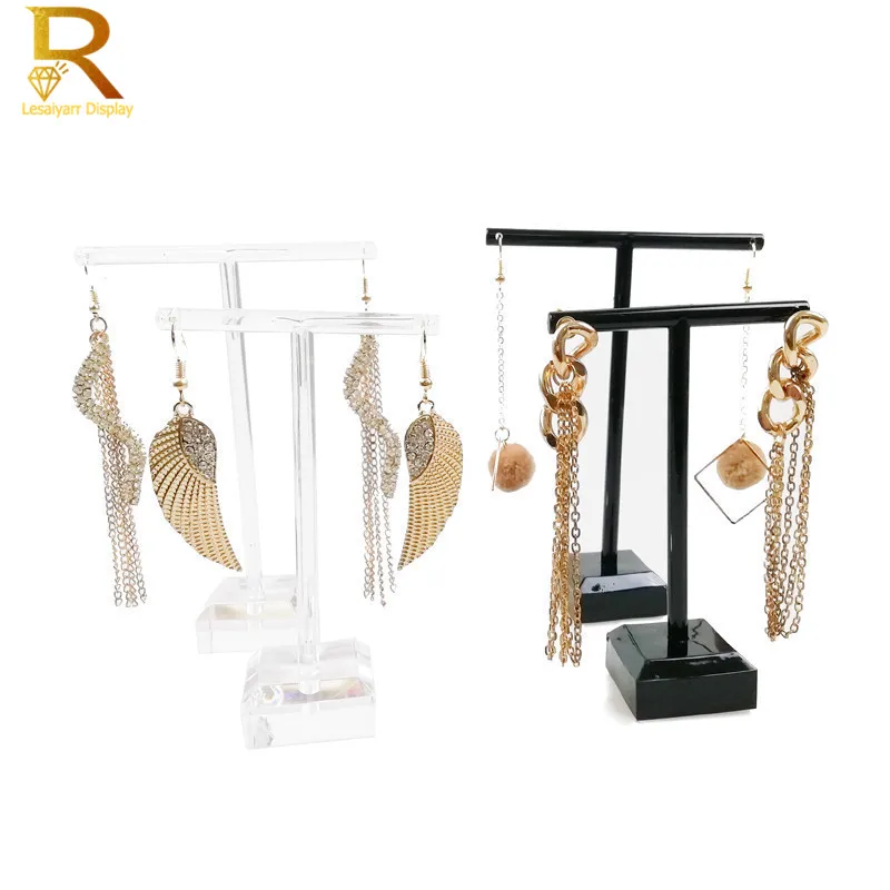 

Wholesale Black Clear Acrylic Earrings Jewelry Rack Stand Organizer Holder Case Necklace Bouches Ornament Hanger T-Bar 2pcs/set