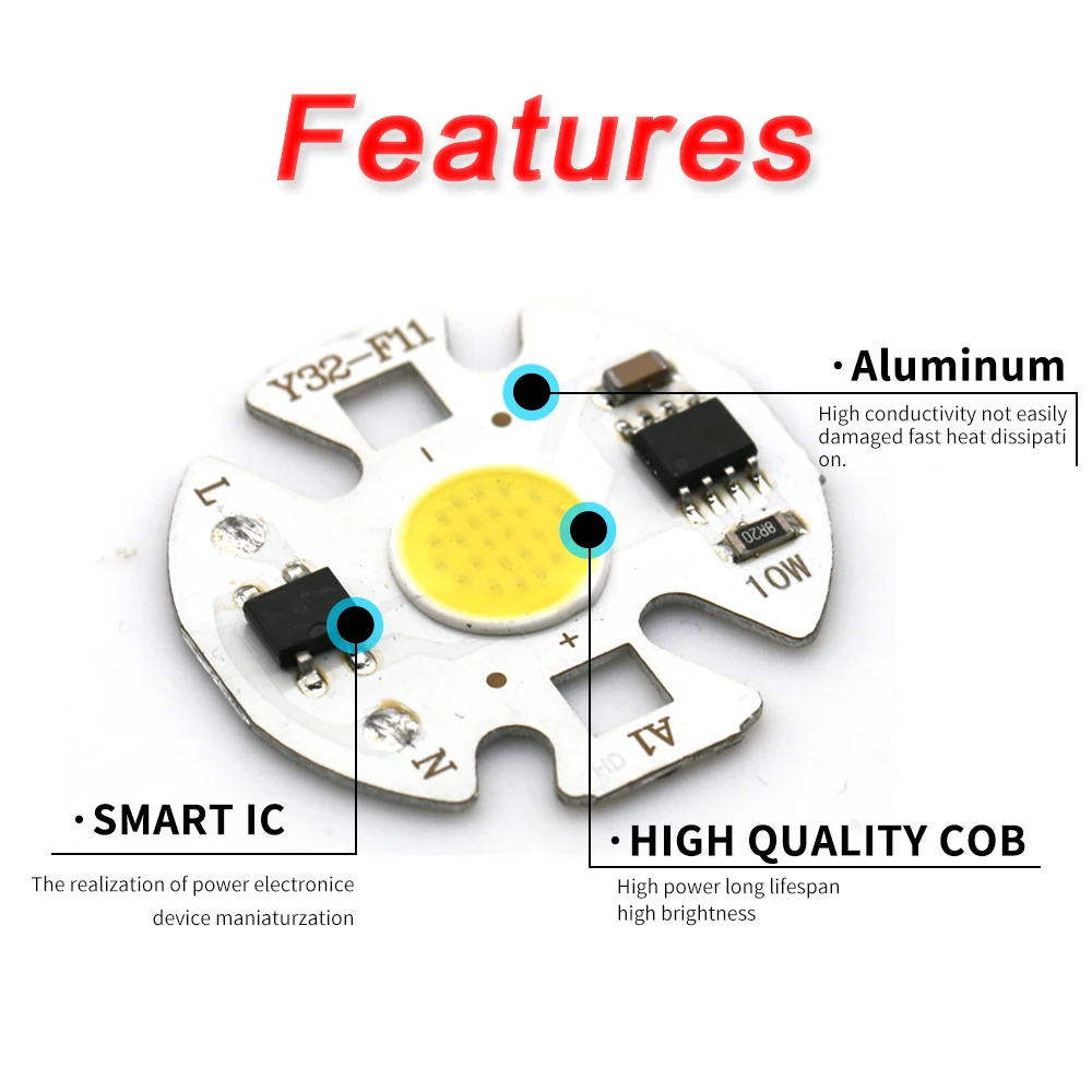Chip de luces Led Cob para luz de inundación Rectangular, lámpara inteligente de 220v, 3w, 5w, 7w, 9w, 10w, 12w, sin necesidad de controlador,