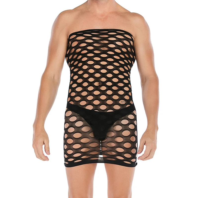 Plus Size Men Fishnet Bodysuit Male Underwear Sexy Lingerie Gay Men\'s Body Stocking Eye Mask Erotic Man Sleepwear Sexy Costumes