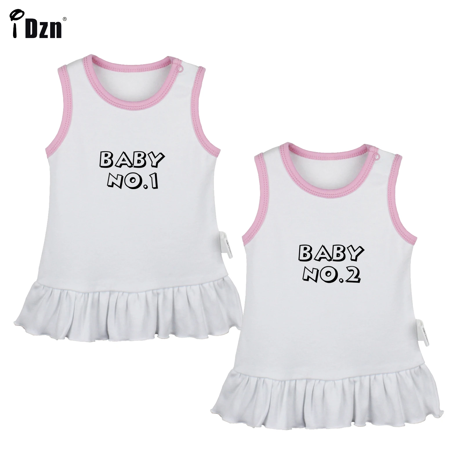 Cute Summer Twins Baby Girls Sleeveless Dress Newborn Baby No. 1 Baby & No. 2 Funny Princess Pleated Dress Infant Vest Dresses