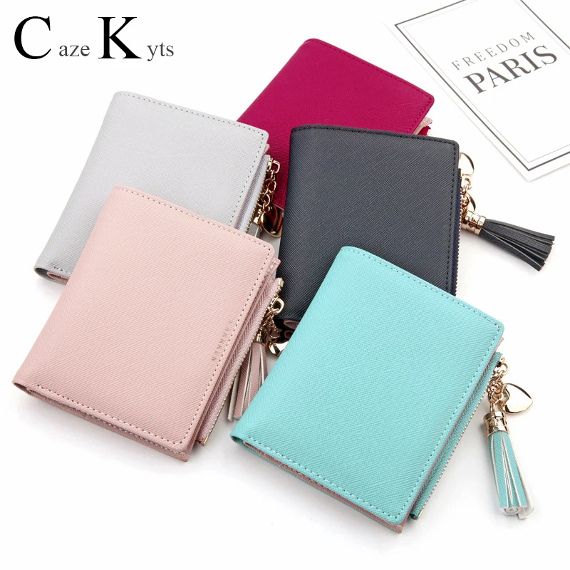 Ladies leather famous brand short wallet simple fashion multi-card multi-function coin purse ladies zipper tassel new clutch bag