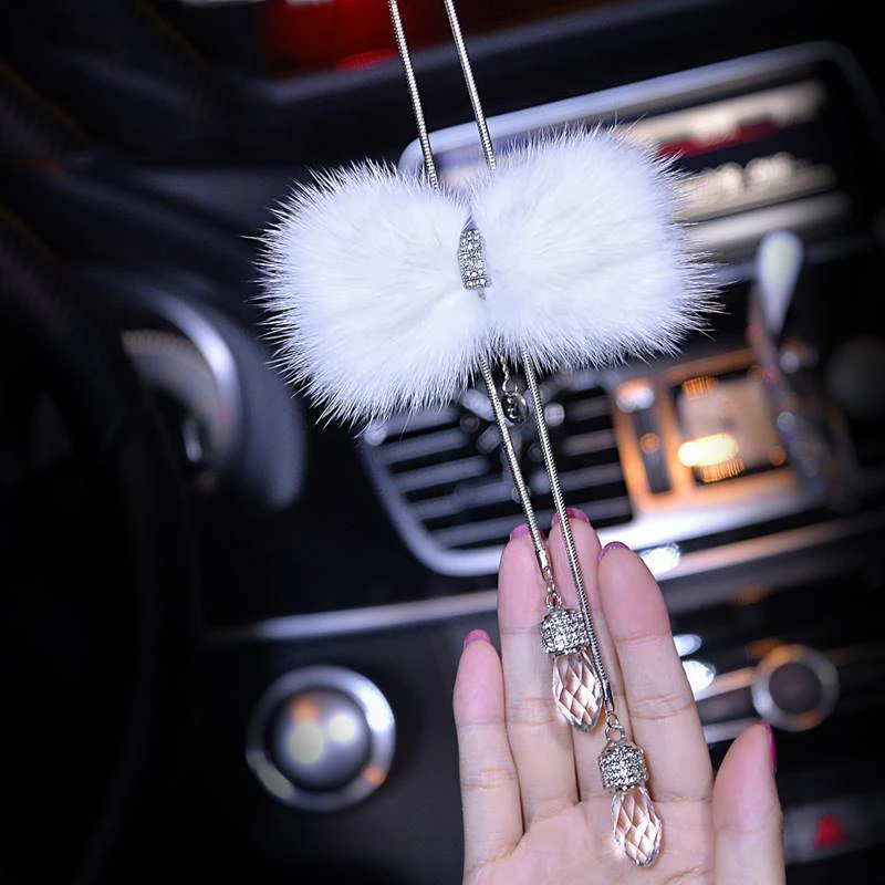 Fashion Car Pendant Creative Rearview Mirror Jewelry Crystal Bow Knot Interior Decoration Cute Hanging Accessories