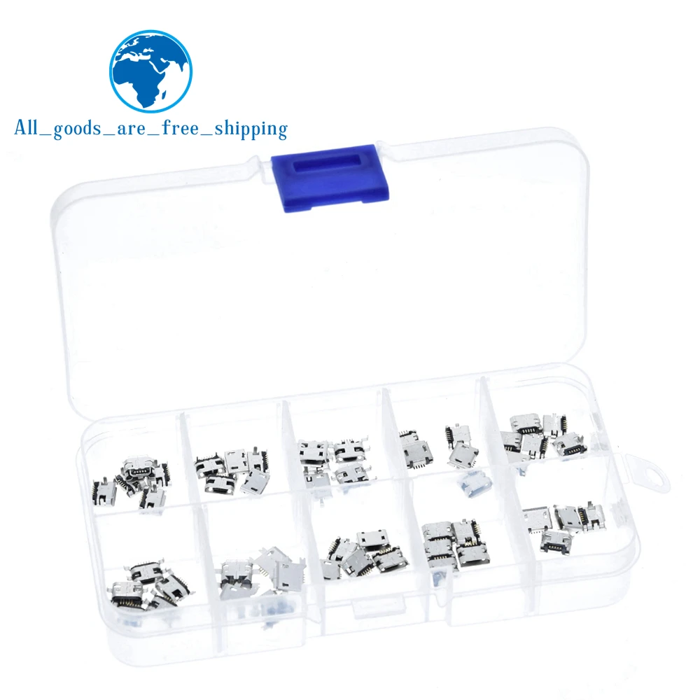 50 Pcs/box 10 Models Micro USB Connector Socket Jack USB Connectors Set for MP3/4/5 Lenovo ZTE Huawei Samsung SONY Xiaomi HTC