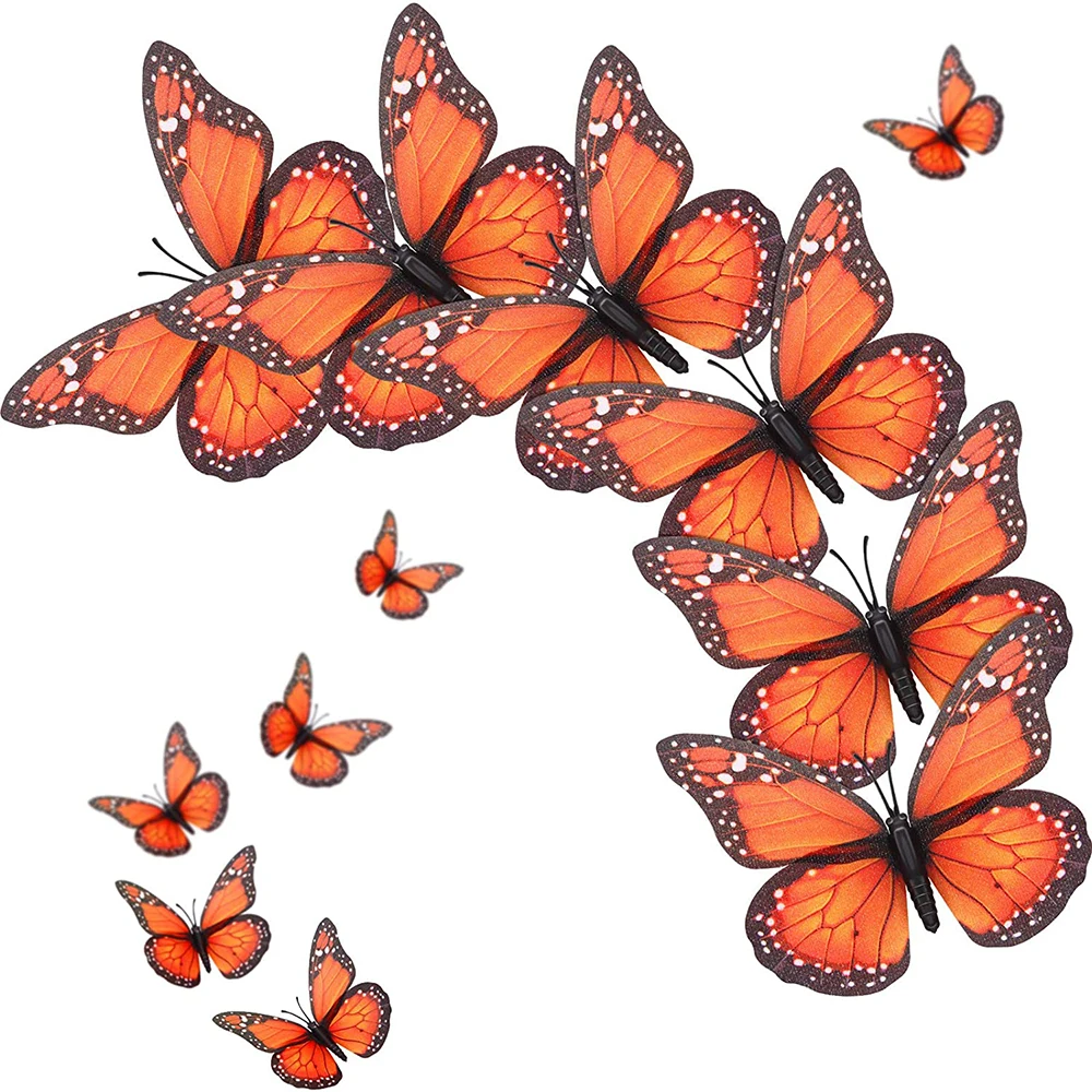 10Pcs 12CM Monarch Butterfly Decoration Stickers Fake Butterflies for Crafts  Wall Home Decor Outdoor Christmas Tree Decoration