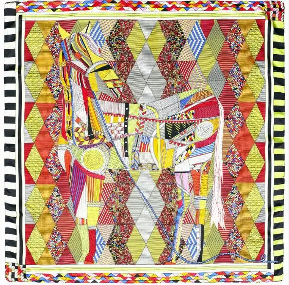 90cm Colorful Plaid Horse Silk Scarf 2020 Fashion Women Square Scarves Bandanna Headband Neck Tie Band Professional Neckerchief