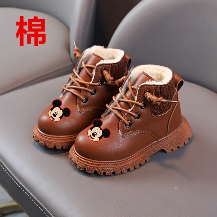 Autumn Winter Mickey Mouse Boots For Girls Boys Warm Snow Boots New Comfy Kids Winter Fashion Casual Plush Child Baby Toddler Sh