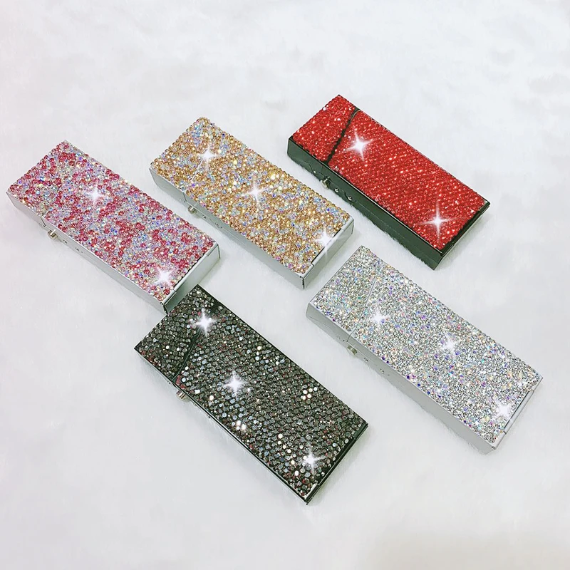 Automatic Bling Rhinestone Cigarette Case for Women, Metal Portable, Diamond Smoking Storage Box, Bling Organizer, Holder