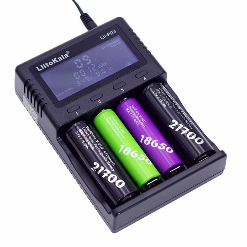 LiitoKala NCR18650B with PCB 3.7V 3400mAh 18650 Rechargeable Li-ion Battery with Lii-PD4 Smart LCD Universal Battery Charger Set