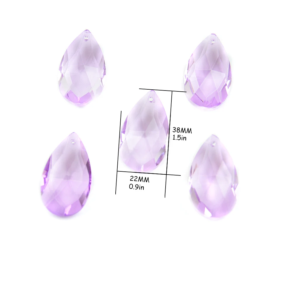 22mm 38mm 50mm Lilac Pink Teardrop Chandelier Crystal Pendants Prisms Parts Lighting Beads for Wedding Garland Decoration