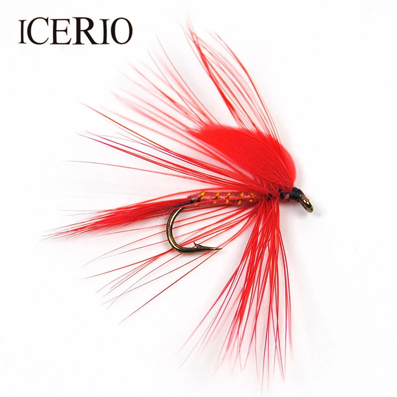 ICERIO 6 قطعة الجناح الأحمر إيبيس قد يطير لصيد سمك السلمون المرقط الذباب الجاف #12