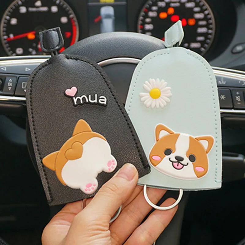 Lovely Corgi Dog Unisex Pull Type Key Bag  PU Leather Key Wallets Housekeepers Car Key Holder Case New Leather Keychain Pouch